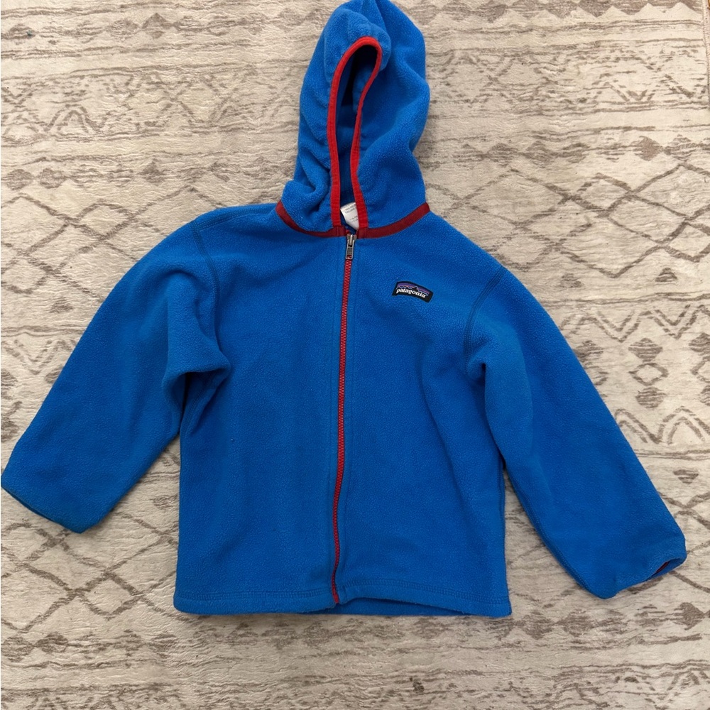 Patagonia Blue Hoodie with Red Trim